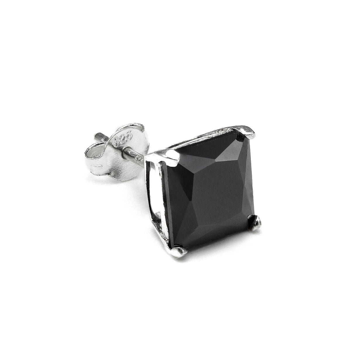 Einzelner Herren-Ohrstecker aus Sterlingsilber mit quadratischem Zirkonia, 4 -10 mm
