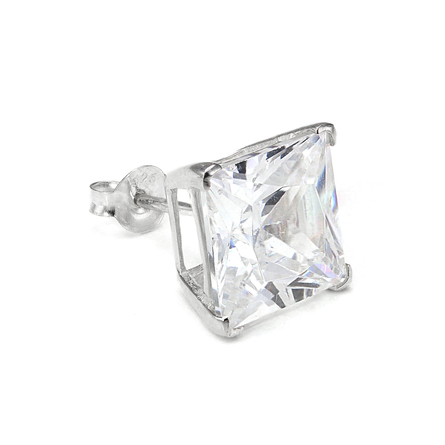 Sterling Silber Quadratischer CZ Kristall Herren Ohrstecker - 4 -10mm