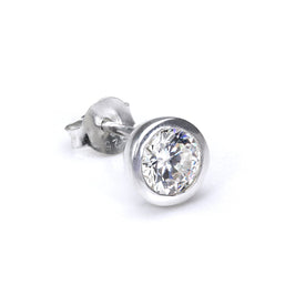 Sterlingsilber 7 mm Rund Klar CZ Kristall Überschliff Herren Ohrstecker