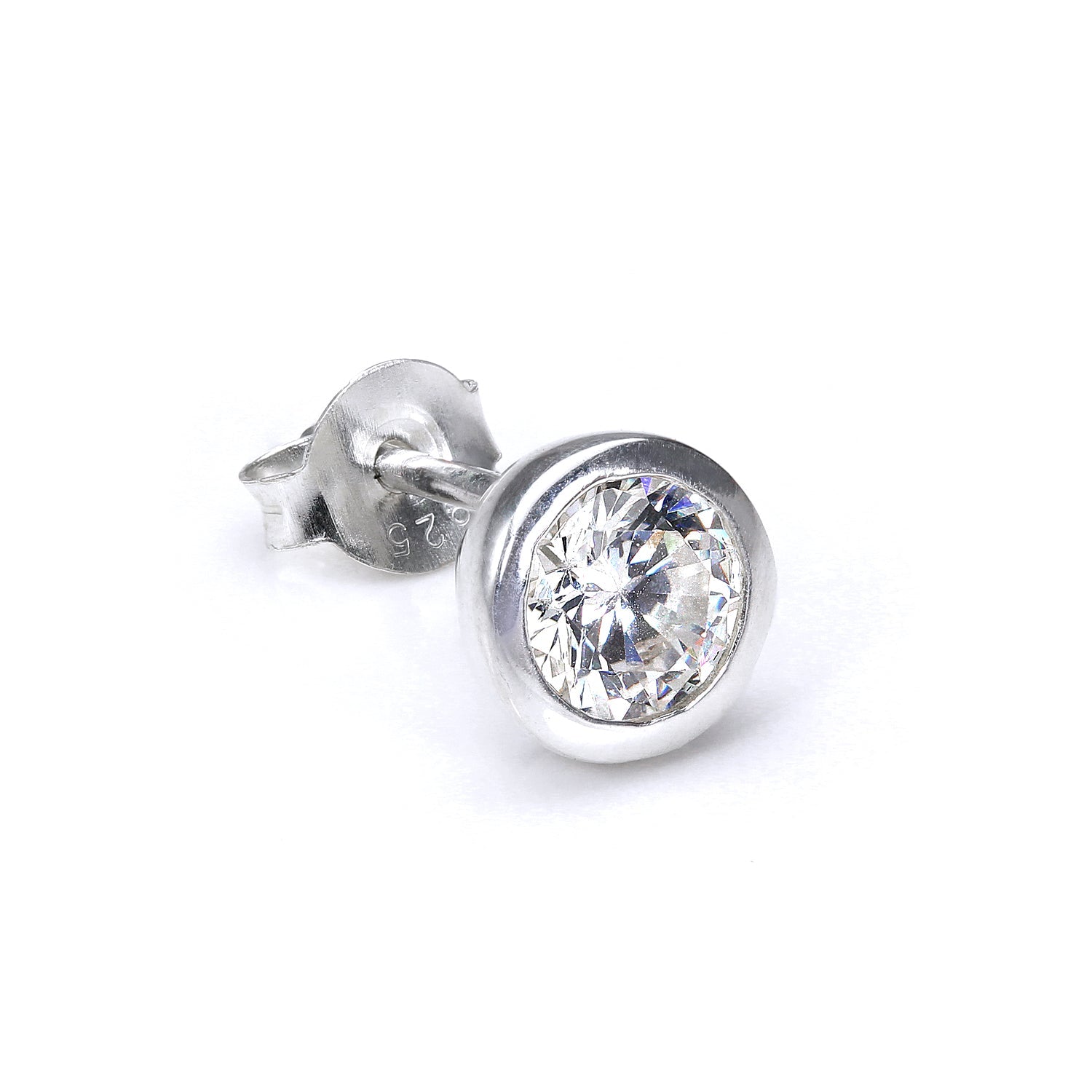 Sterlingsilber 7 mm Rund Klar CZ Kristall Überschliff Herren Ohrstecker