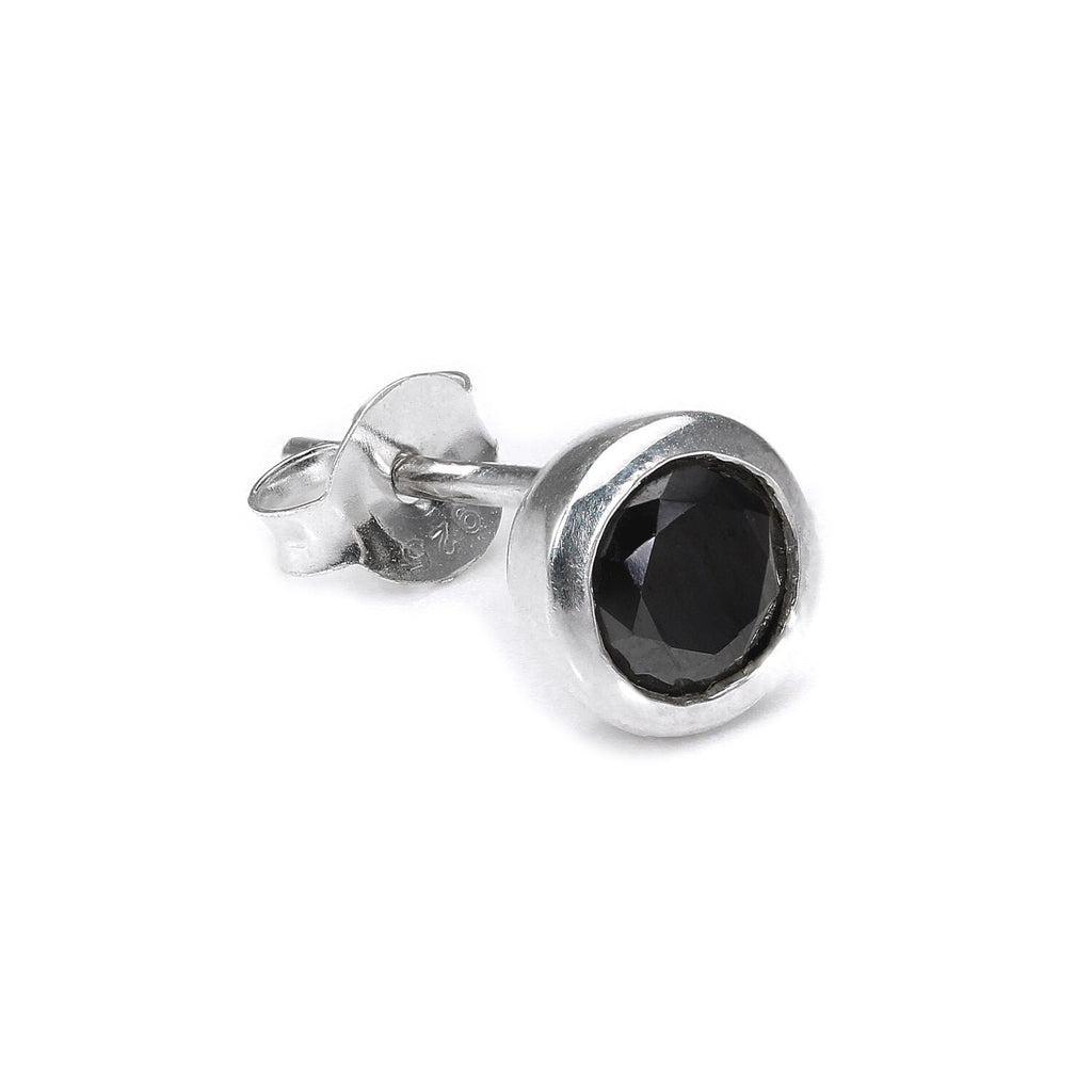 Sterlingsilber 7 mm Rund Schwarz CZ Kristall Überschliff Herren Ohrstecker