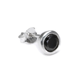 Sterlingsilber 7 mm Rund Schwarz CZ Kristall Überschliff Herren Ohrstecker