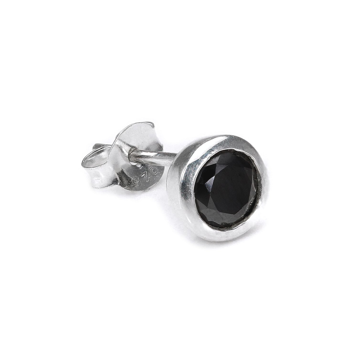Sterlingsilber 7 mm Rund Schwarz CZ Kristall Überschliff Herren Ohrstecker