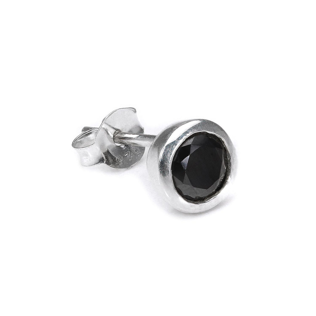 Herren-Ohrstecker aus Sterlingsilber mit rundem schwarzem Zirkonia in Zargenfassung, 7 mm