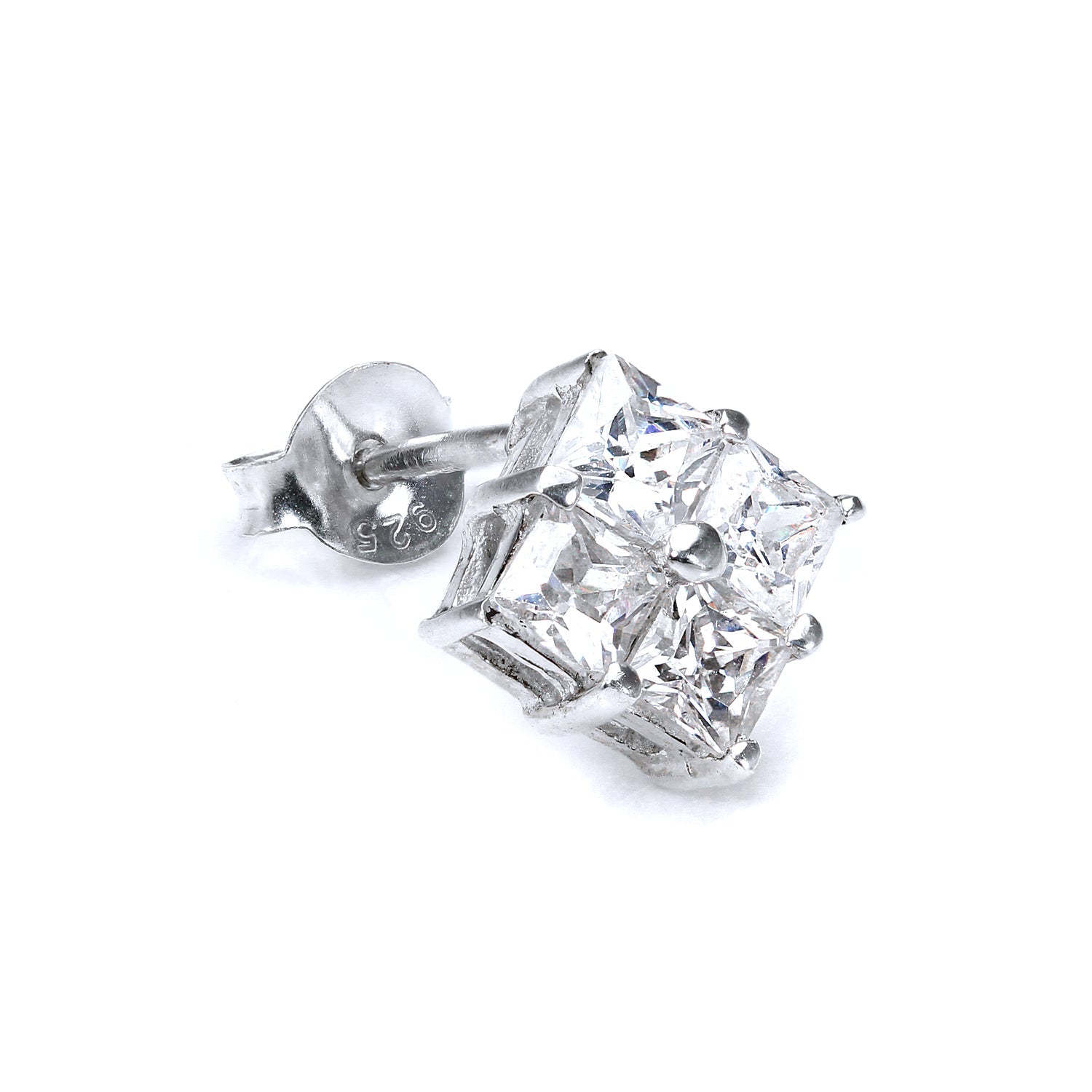 Sterlingsilber Vierfach Klar 6 mm CZ Kristall Herren Ohrstecker
