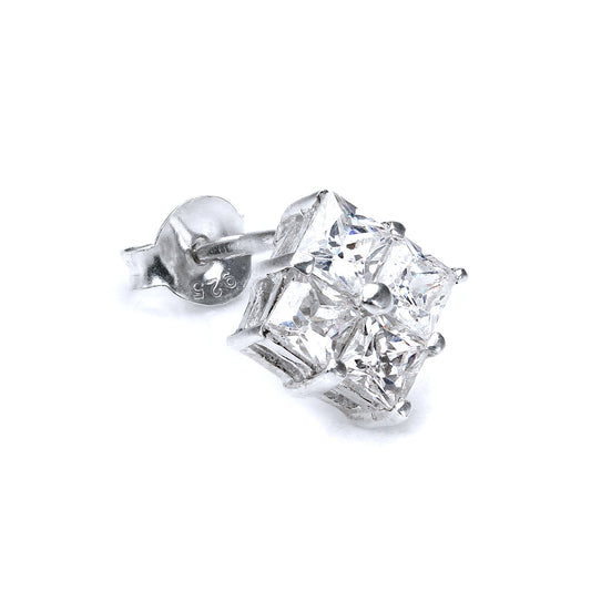 Sterlingsilber Vierfach Klar 6mm CZ Kristall Herren Ohrstecker