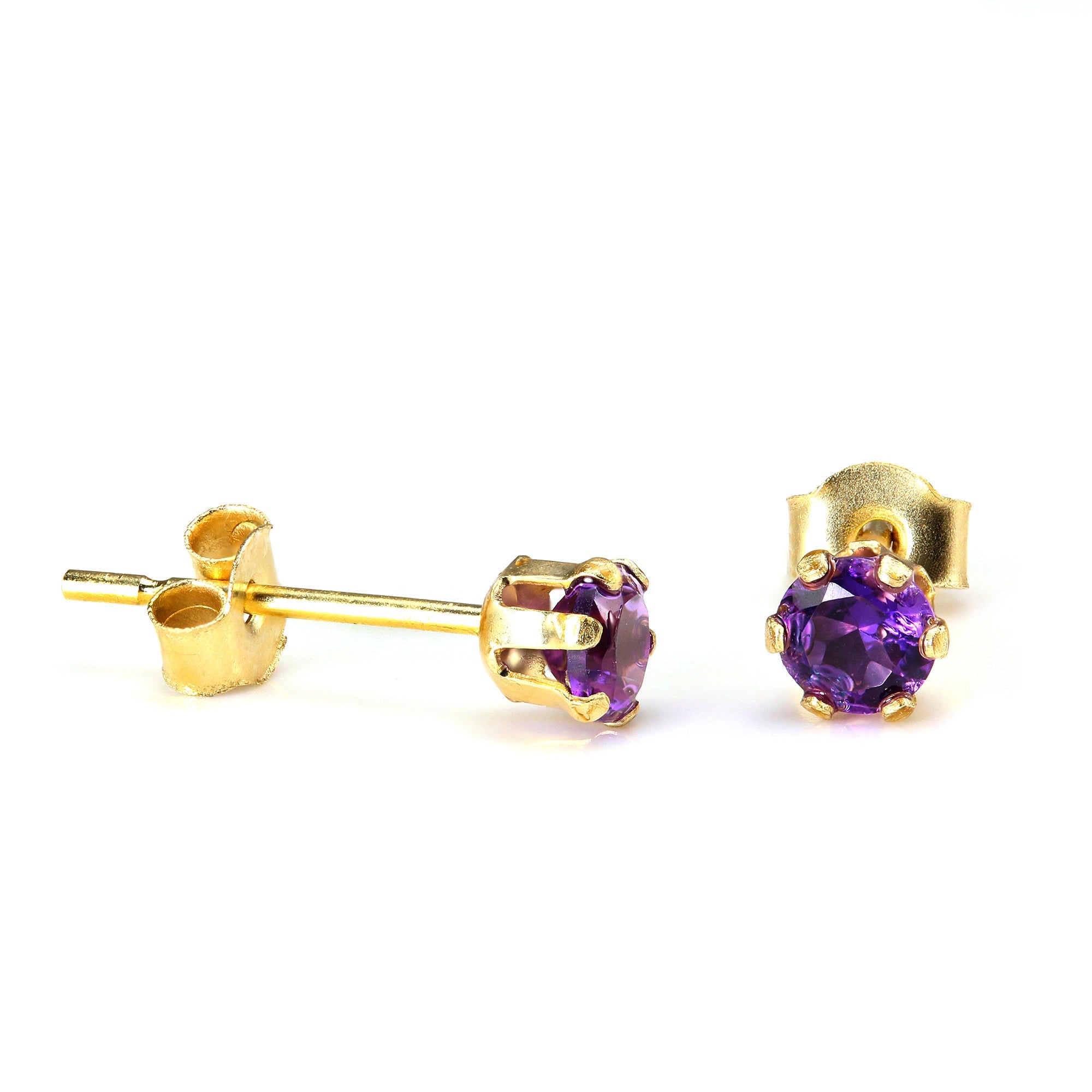 9 Karat Gold & 3 mm runde Edelstein-Ohrstecker