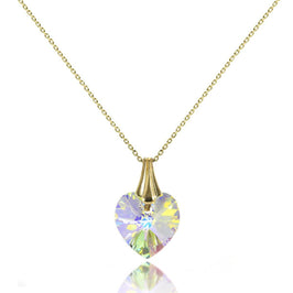 9 Karat Gold & Aurora Borealis CZ-Kristall-Herz-Anhänger / Halskette