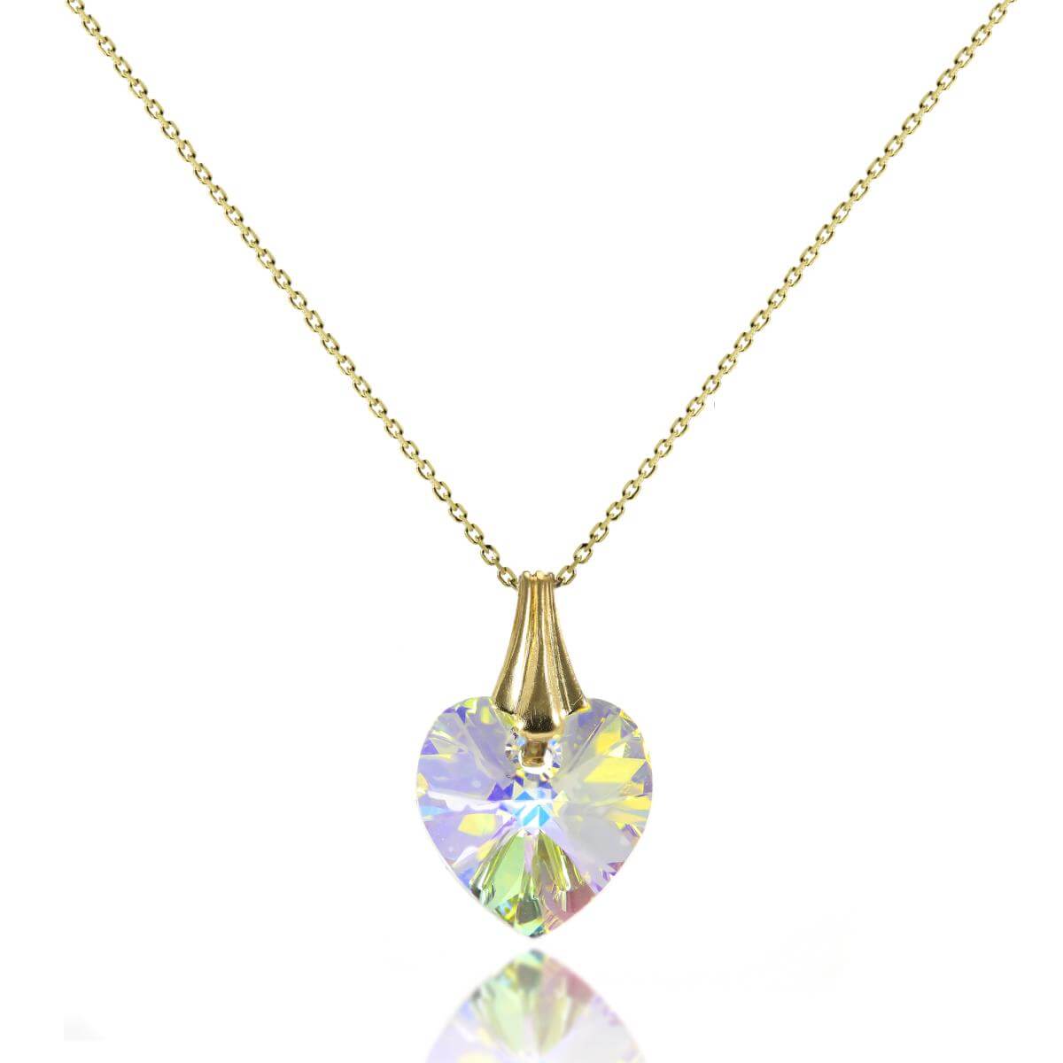 9 Karat Gold & Aurora Borealis CZ-Kristall-Herz-Anhänger / Halskette
