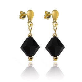 9 Karat Gold & Schwarz Kristall Hänge Ohrstecker