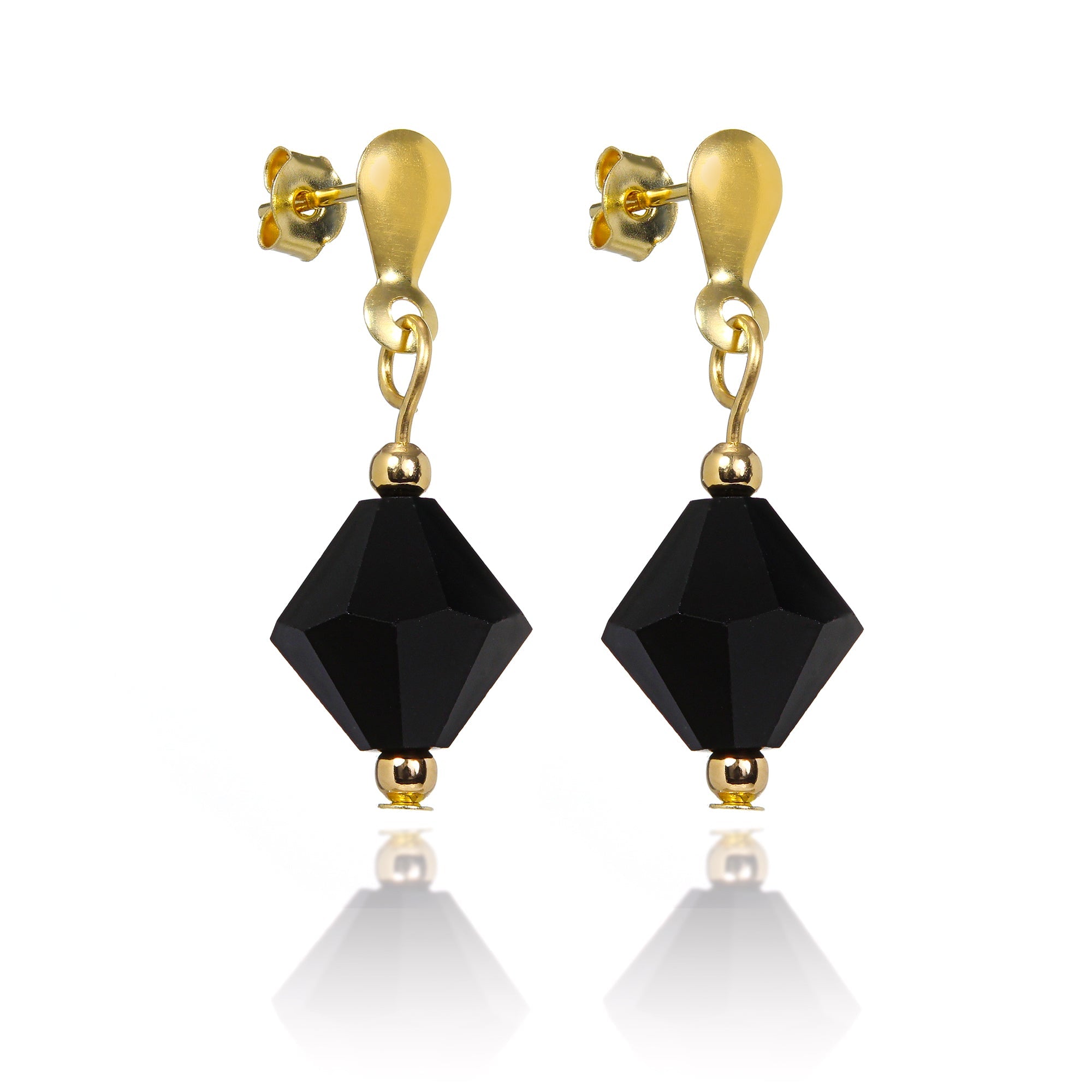 9 Karat Gold & Schwarz Kristall Hänge Ohrstecker