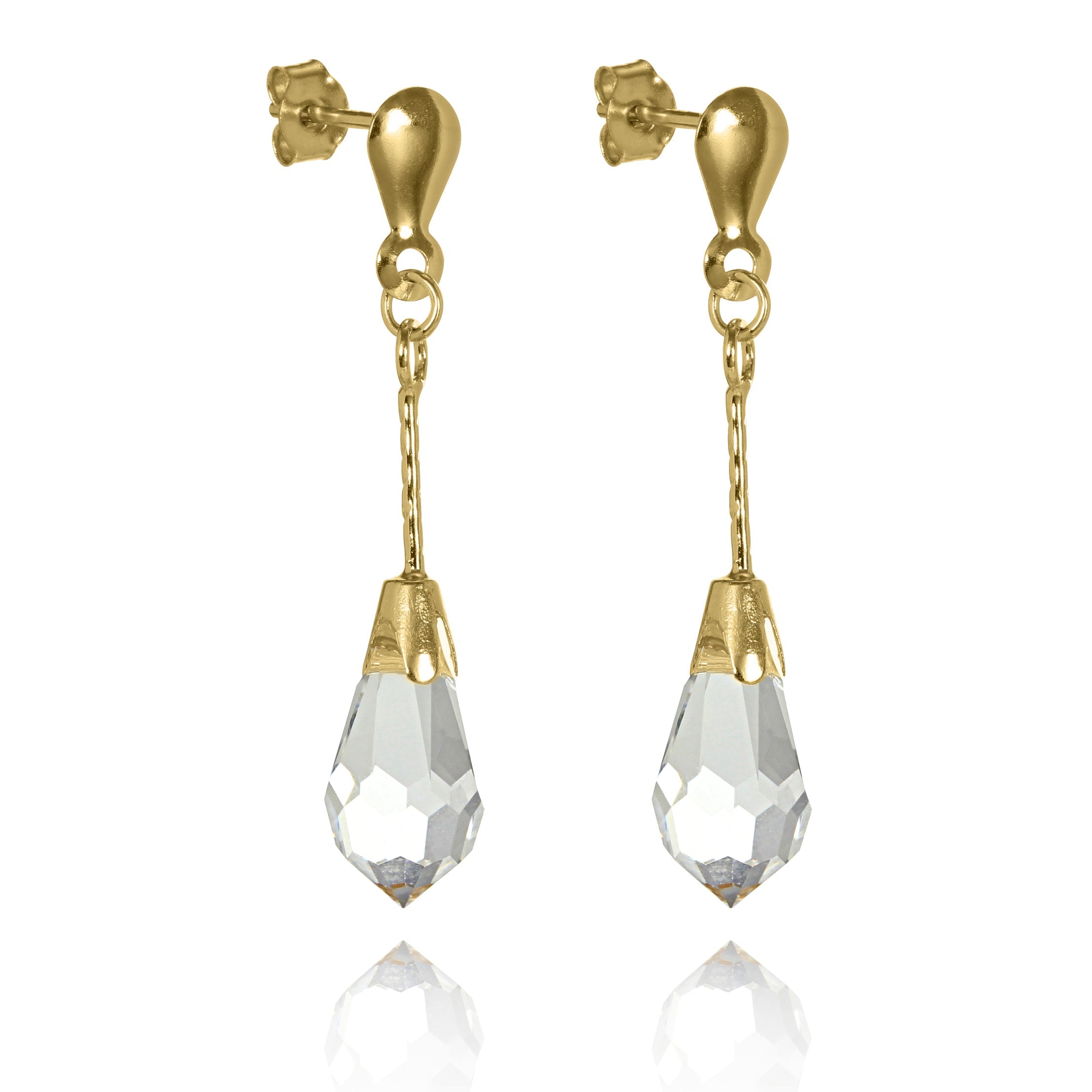 Lang Tränentropfen CZ Kristall & 9 Karat Gold Baumelnde Ohrstecker