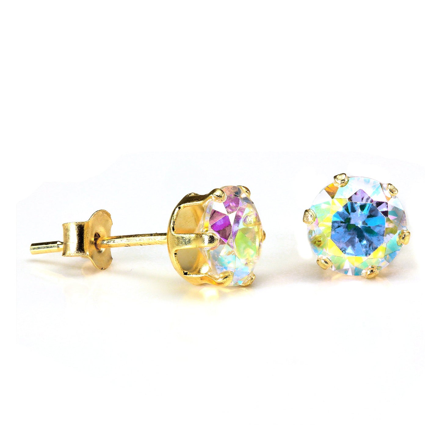 9ct Gelbgold & Aurora Borealis CZ Kristall Ohrstecker 4mm - 6mm