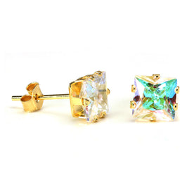9 Karat Gold & 6 mm Quadrat Aurora Borealis Kristall Ohrstecker