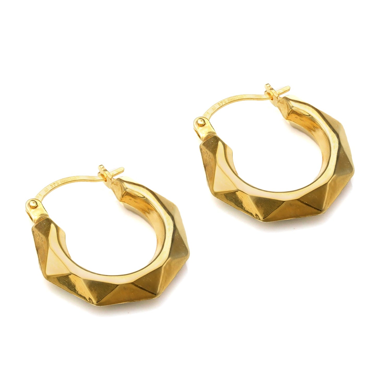 9 Karat Gold Facettiert Ausgefallen Creolen Ohrringe