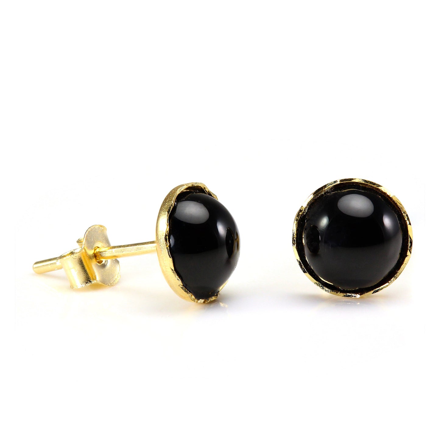 9 Karat Gold & Onyx 6mm Rund Edelstein Ohrstecker