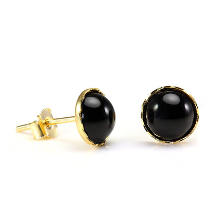 9 Karat Gold & Onyx 6mm Rund Edelstein Ohrstecker