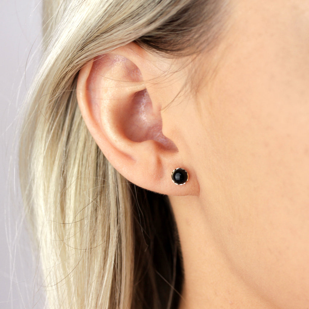9 Karat Gold & Onyx 6 mm Rund Edelstein Ohrstecker