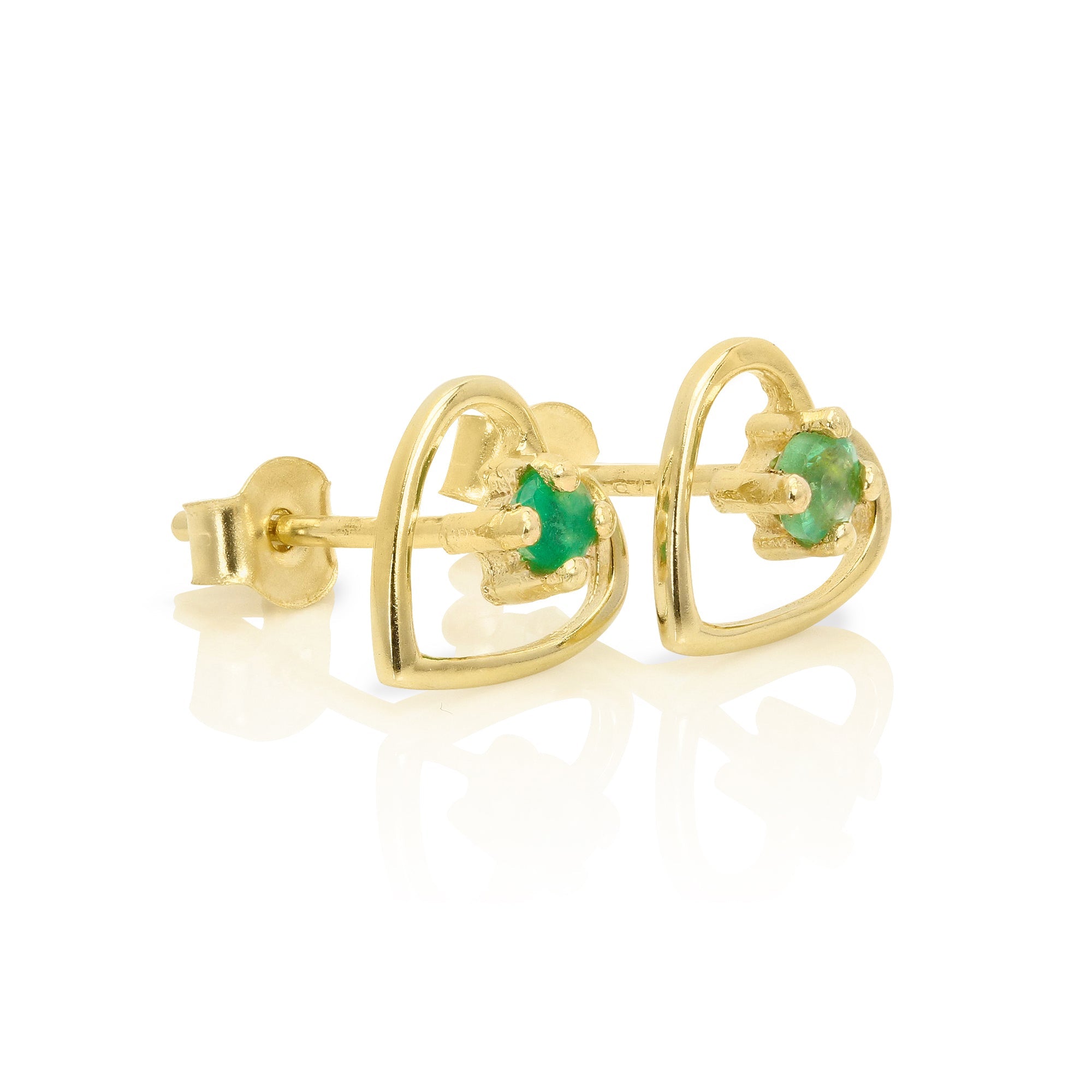 9 Karat Gold & 2 mm Edelstein Ohrstecker mit offenem Herz - Smaragd Saphir Rubin
