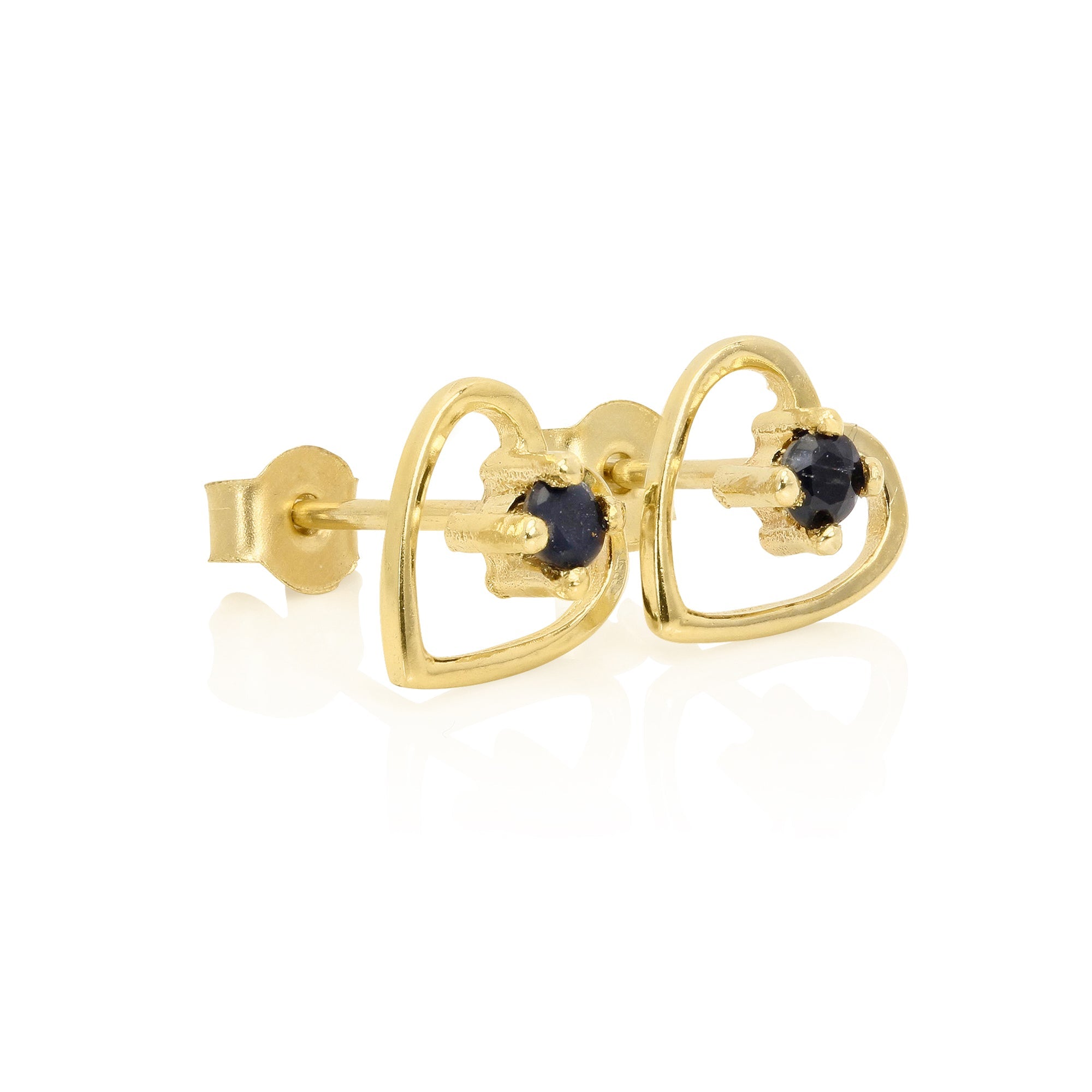 9 Karat Gold & 2 mm Edelstein Ohrstecker mit offenem Herz - Smaragd Saphir Rubin