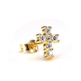Klein 9 Karat Gold & Klar CZ Kristall Verkrustet Herren Kreuz Ohrstecker