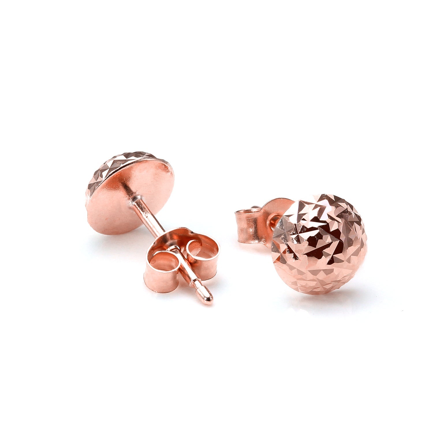 6 mm runde, facettierte Ohrstecker aus 9 Karat Gold - Gelb-Weiß-Rose
