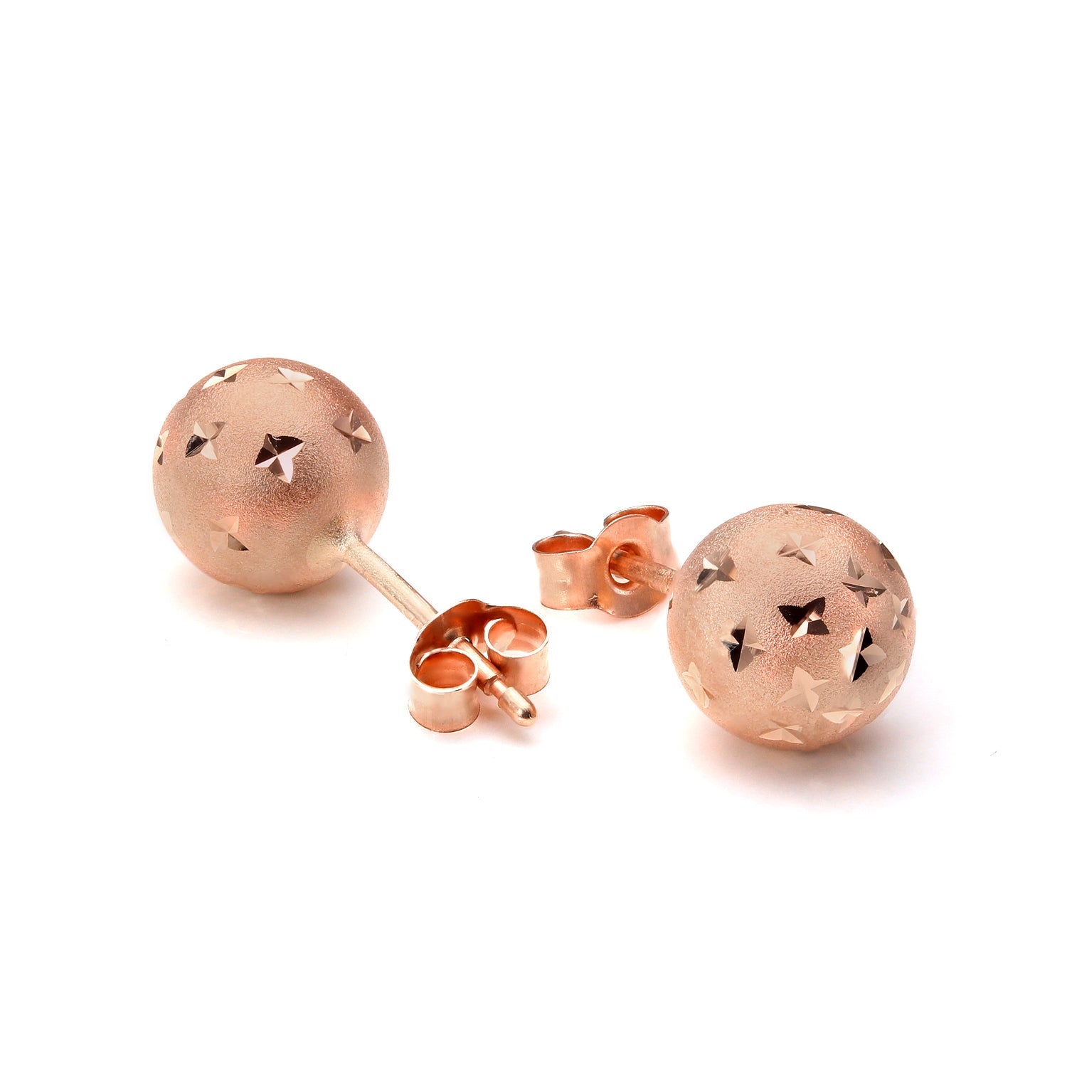9 Karat Gold 7 mm Diamantgeschliffene Kugel-Ohrstecker - Gelb Weiß Rose