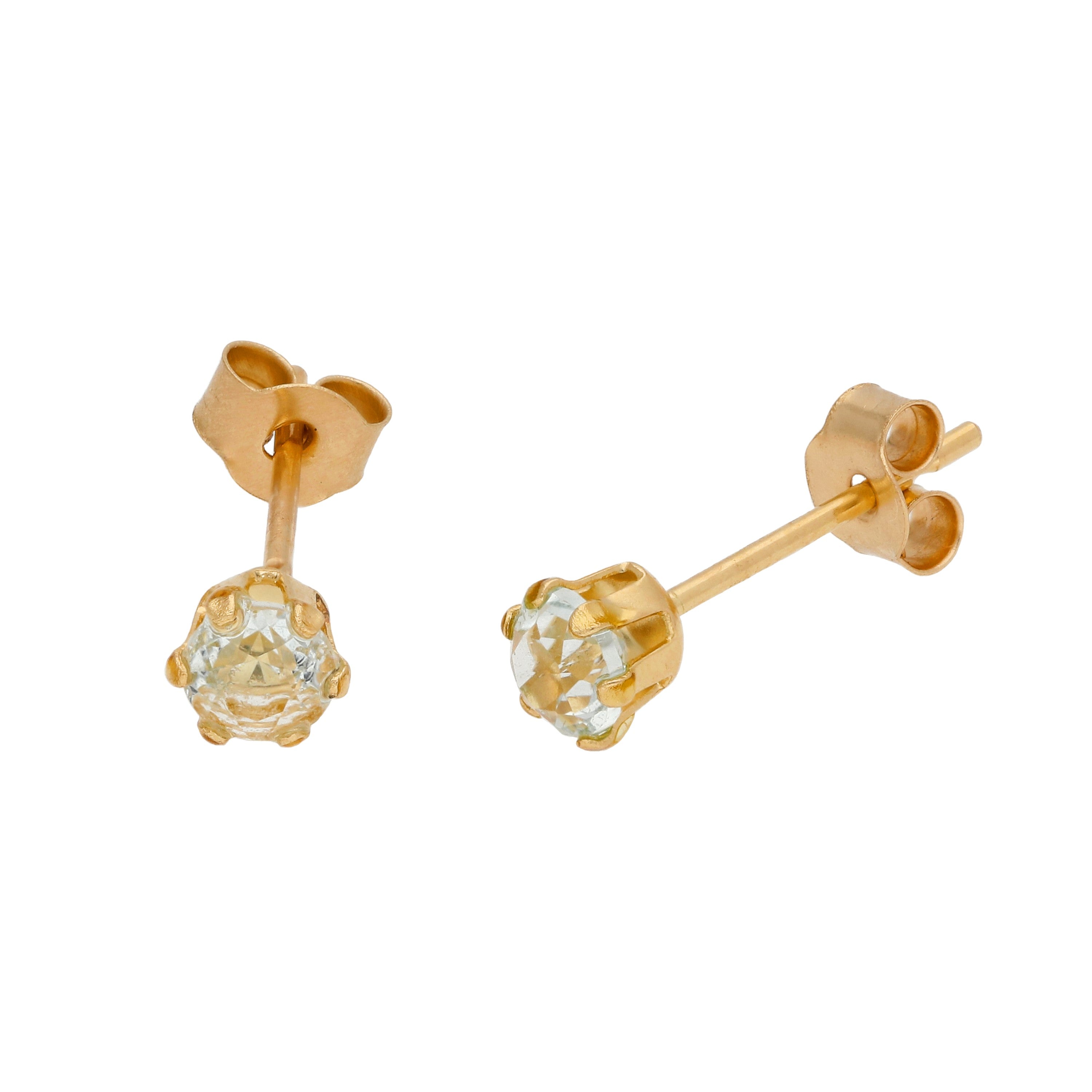 9 Karat Gold & 3 mm runde Edelstein-Ohrstecker