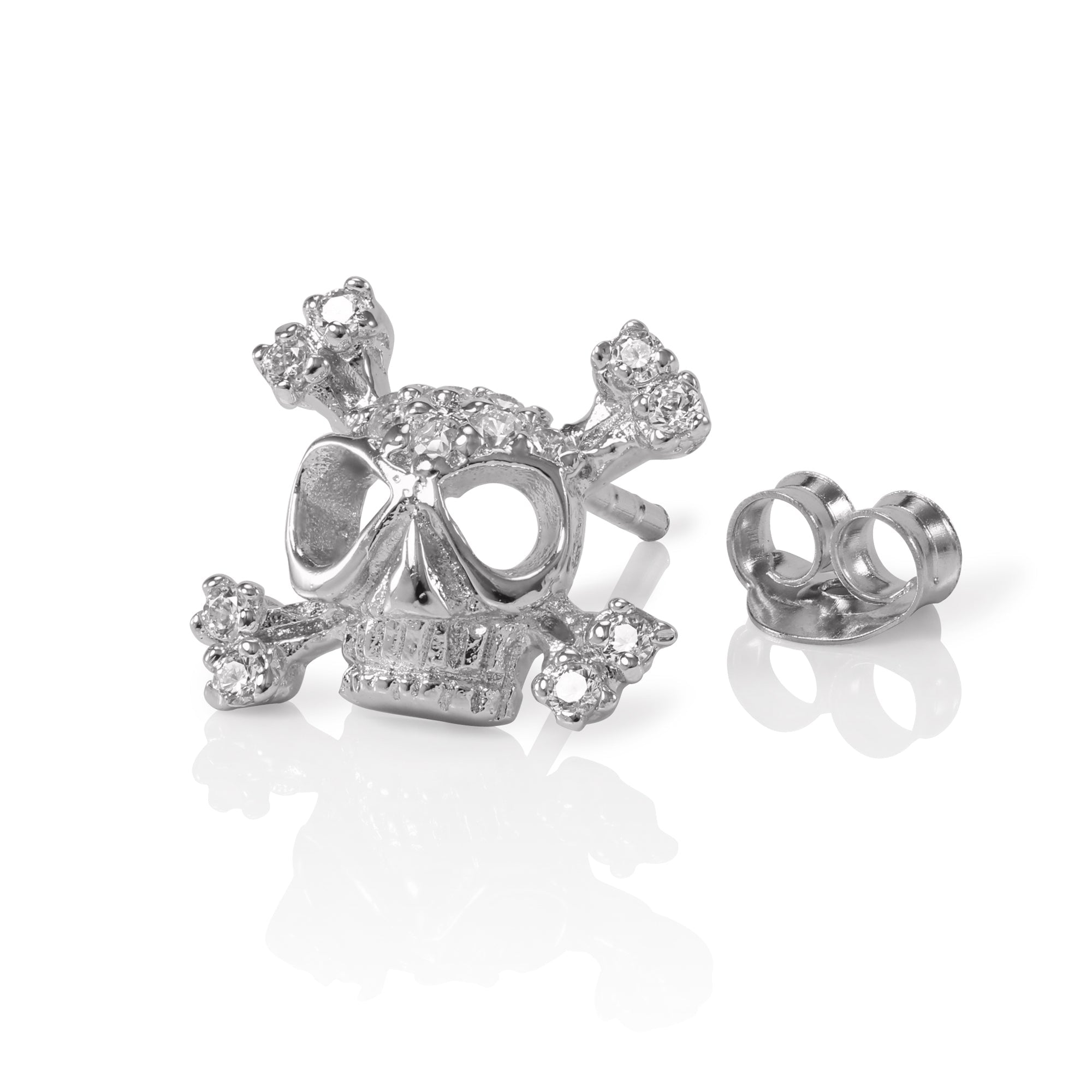 Sterlingsilber Herren CZ Kristall Verkrustet Totenkopf Ohrstecker