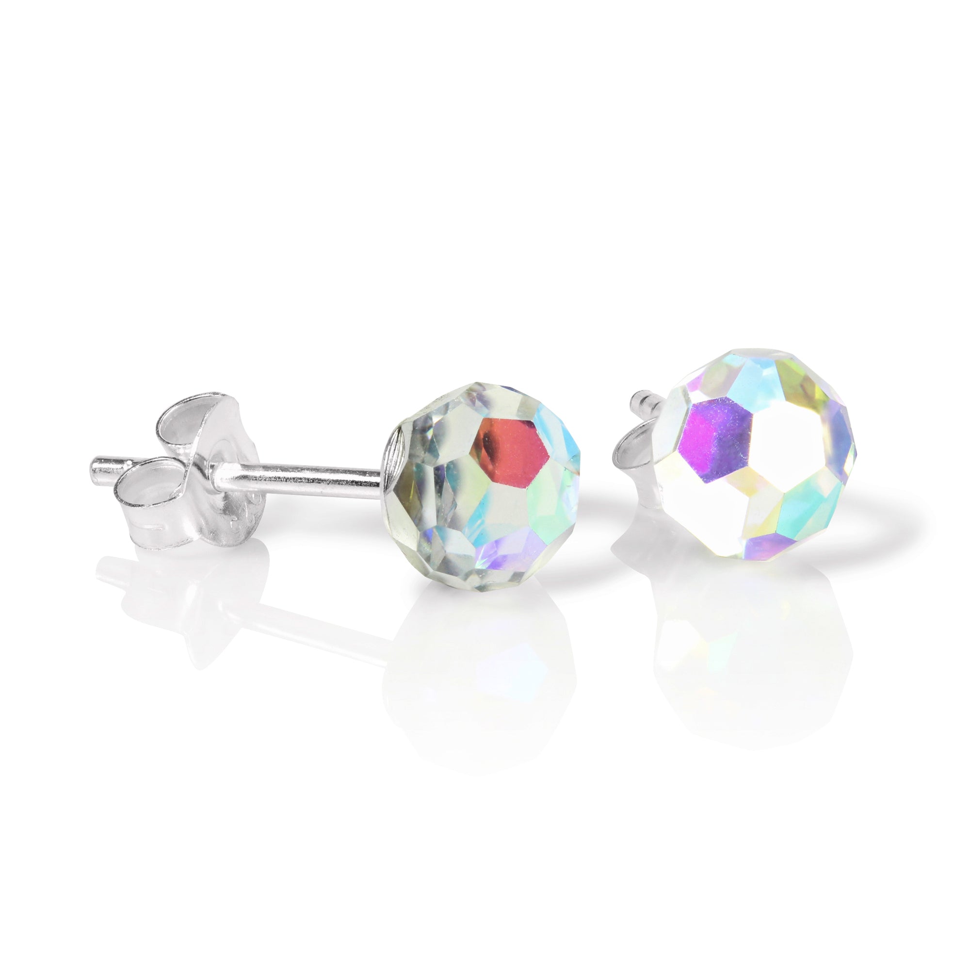 Sterlingsilber & Aurora Borealis Facettiert 6 mm Kristall Kugel Ohrstecker