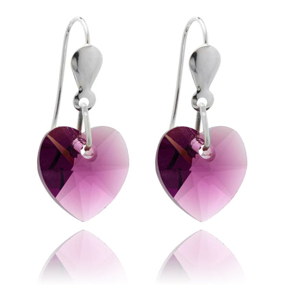 Sterling Silber & CZ Kristall 10mm Herz Ohrringe - 5 Farben