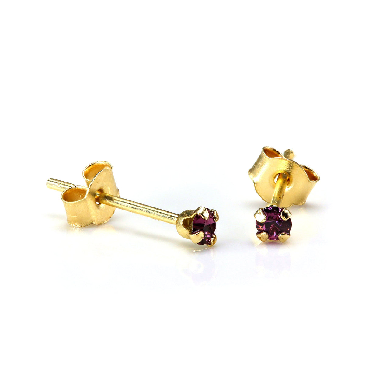 Runde Ohrstecker aus 9 Karat Gold mit Kristall, 2 mm, 7 Farben