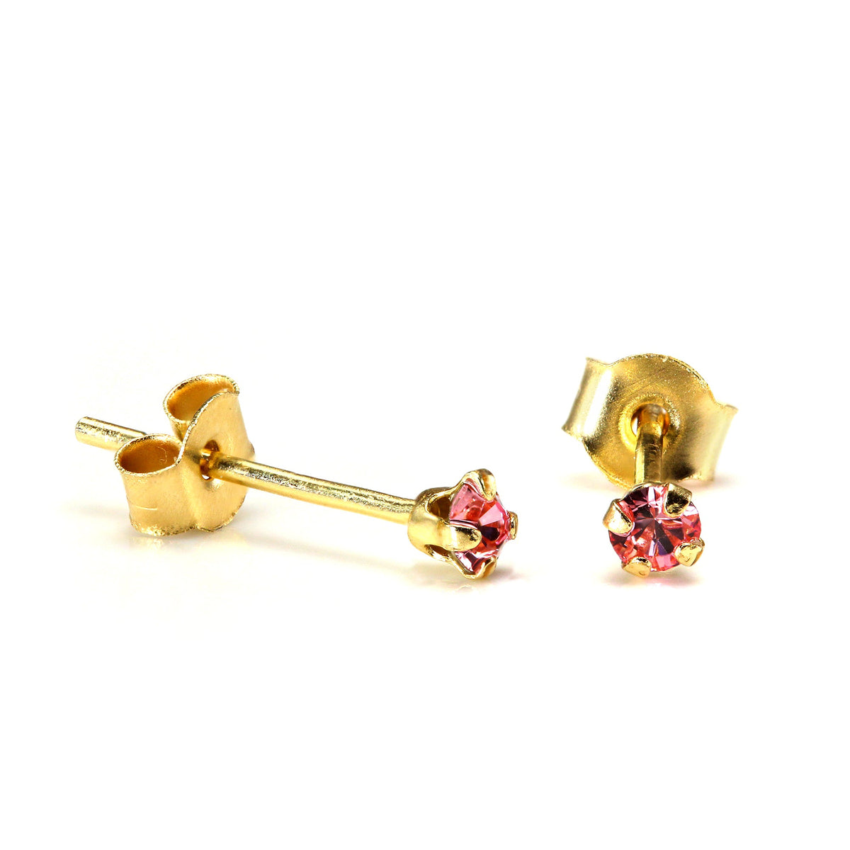 Runde Ohrstecker aus 9 Karat Gold mit Kristall, 2 mm, 7 Farben