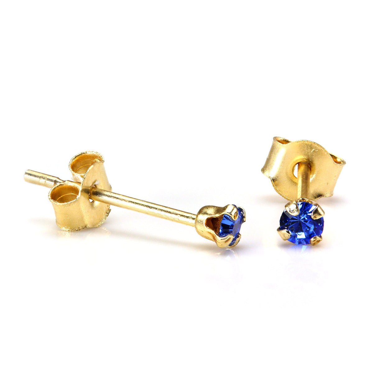 Runde Ohrstecker aus 9 Karat Gold mit Kristall, 2 mm, 7 Farben