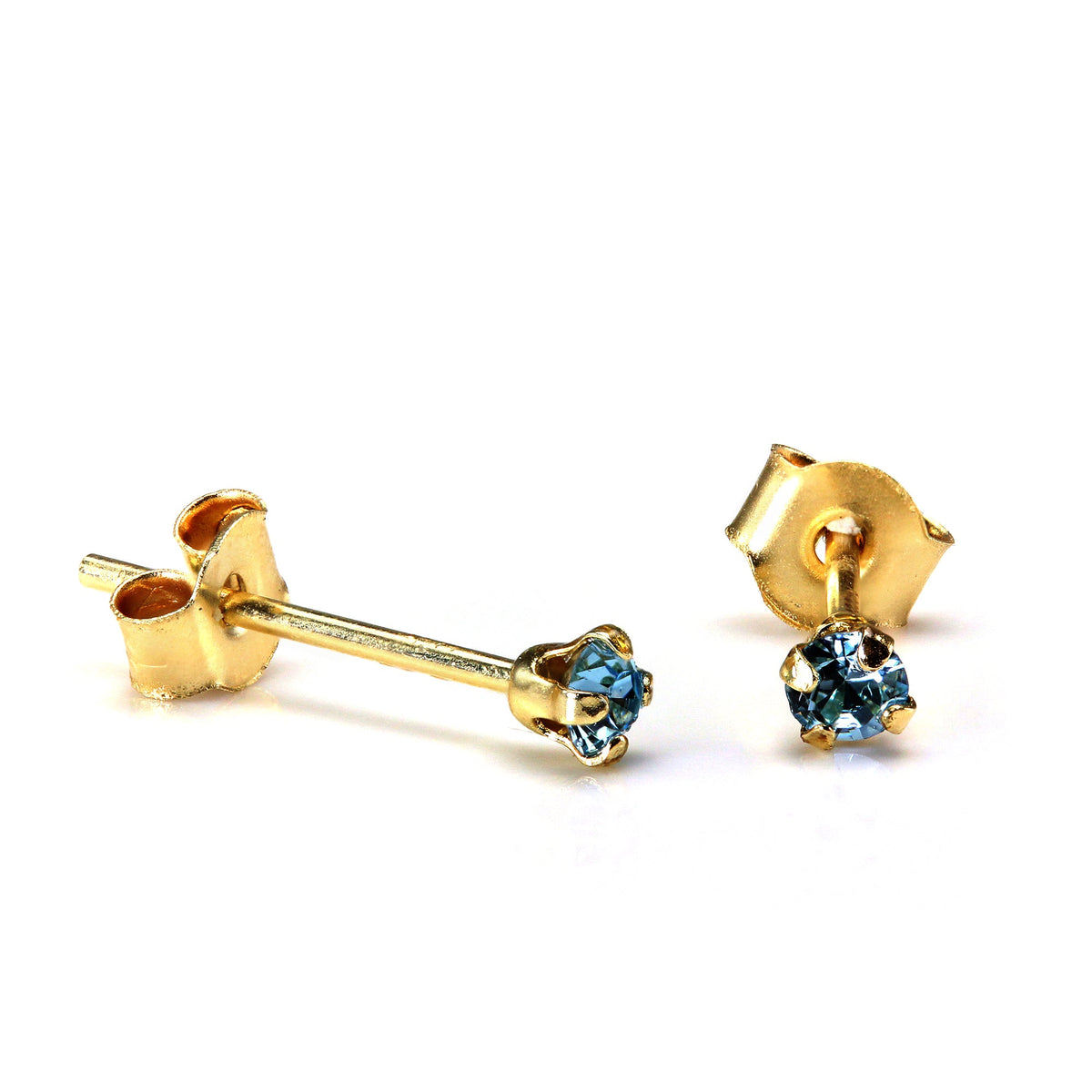 Runde Ohrstecker aus 9 Karat Gold mit Kristall, 2 mm, 7 Farben