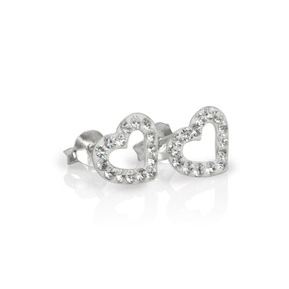 Sterling Silber & CZ Kristall verkrustete offene Herz Ohrstecker - 6 Farben