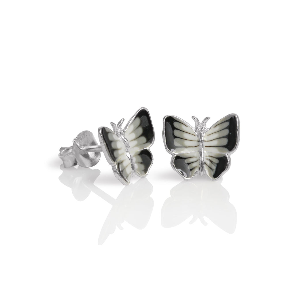 Flacher Schmetterling Ohrstecker aus Sterlingsilber & Emaille