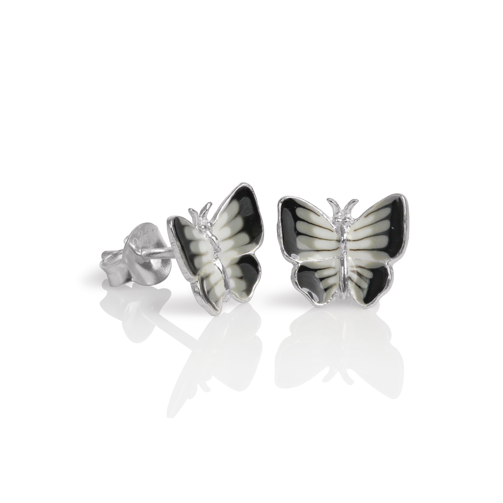Flacher Schmetterling Ohrstecker aus Sterlingsilber & Emaille