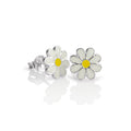 Flache Blumen-Ohrstecker aus Sterlingsilber mit Emaille, Weiß