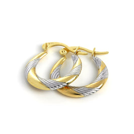 9 Karat Weiß & Gelbgold Gedreht 13 mm Creolen Ohrringe