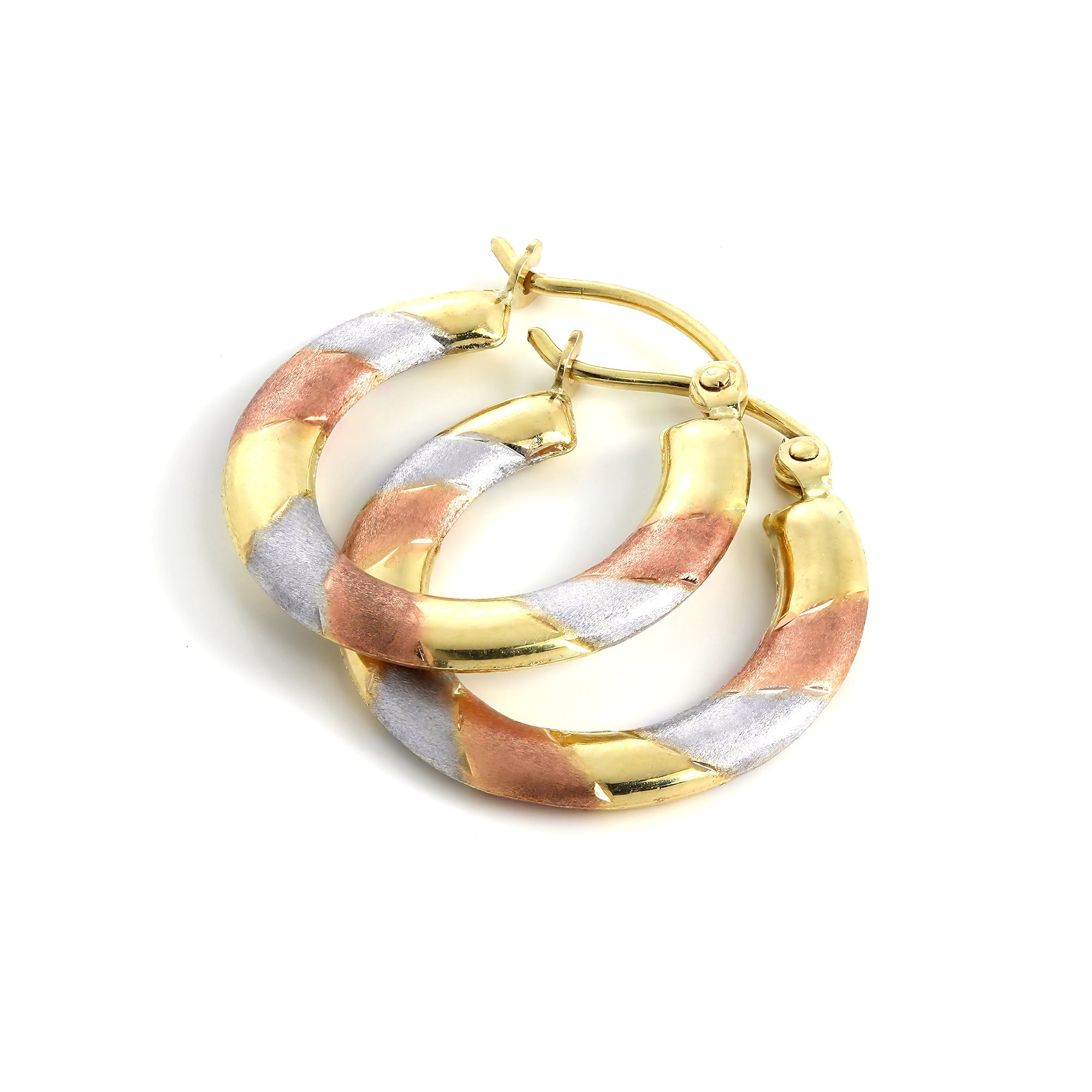 9 Karat Gelb - , Rosé - & Weißgold Gedreht 20 mm Diamantschliff Creolen Ohrringe
