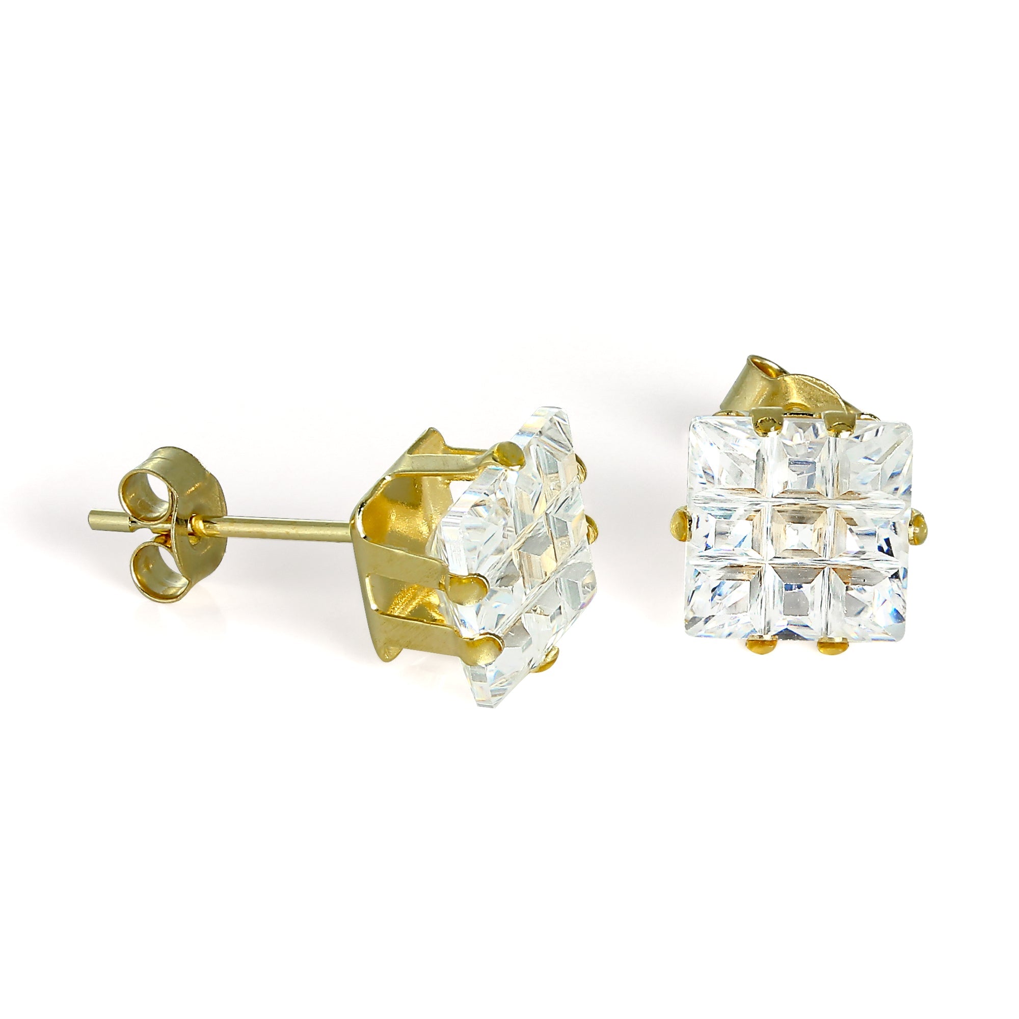 9 Karat Gold & 7 mm Quadrat CZ Kristall Ohrstecker
