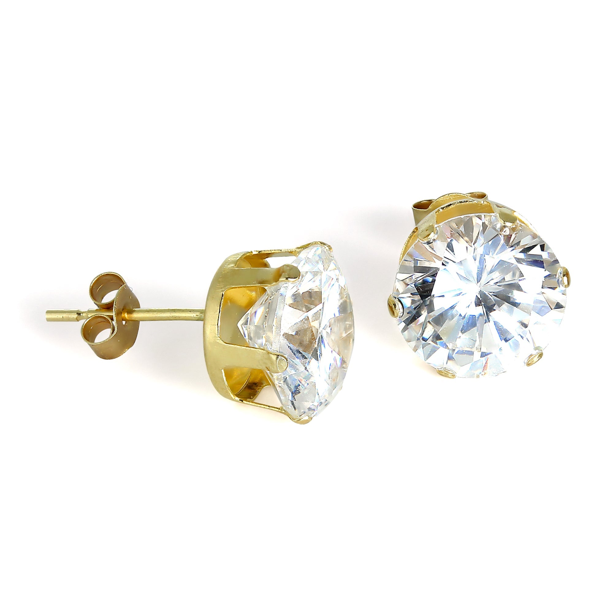 9 Karat Gold & 8 mm Rund Klar CZ Kristtall Ohrstecker