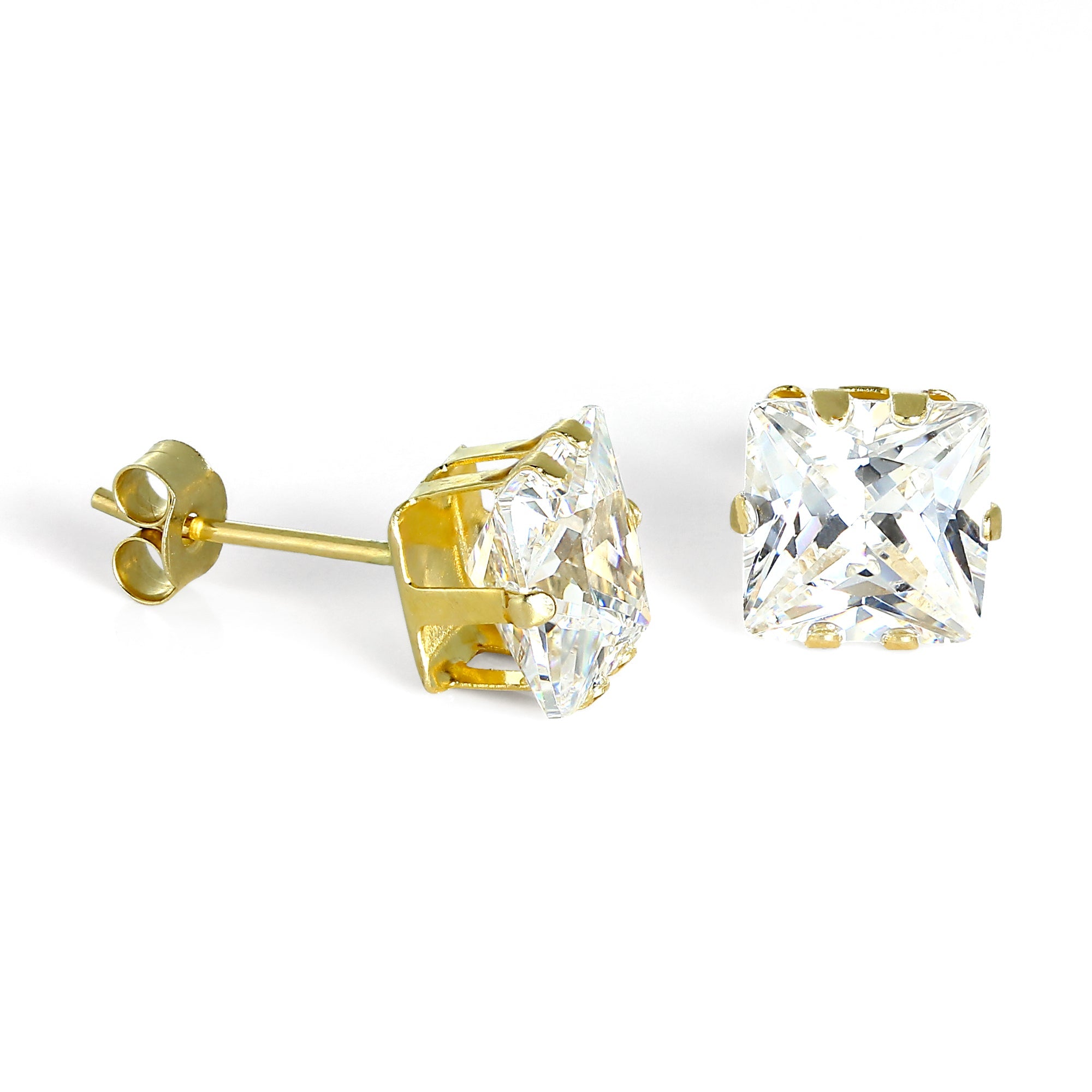 9 Karat Gold & 6 mm Quadrat Klar CZ Kristall Ohrstecker