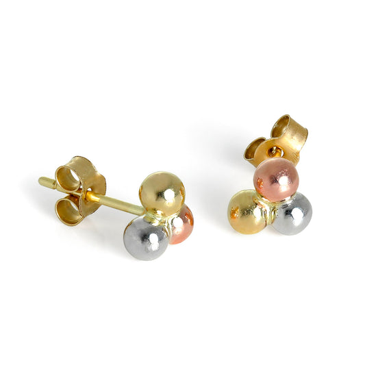 9 Karat Gelb - , Rosé - & Weißgold Dreifach 3mm Kugel Ohrstecker