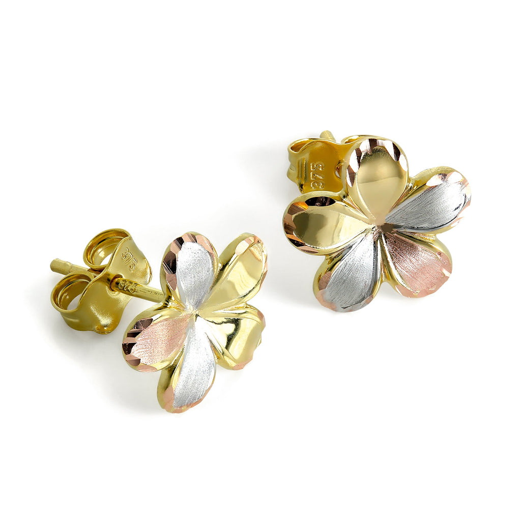 9 Karat Gelb - , Rosé - & Weißgold Dreifach 3 mm Kugel Ohrstecker