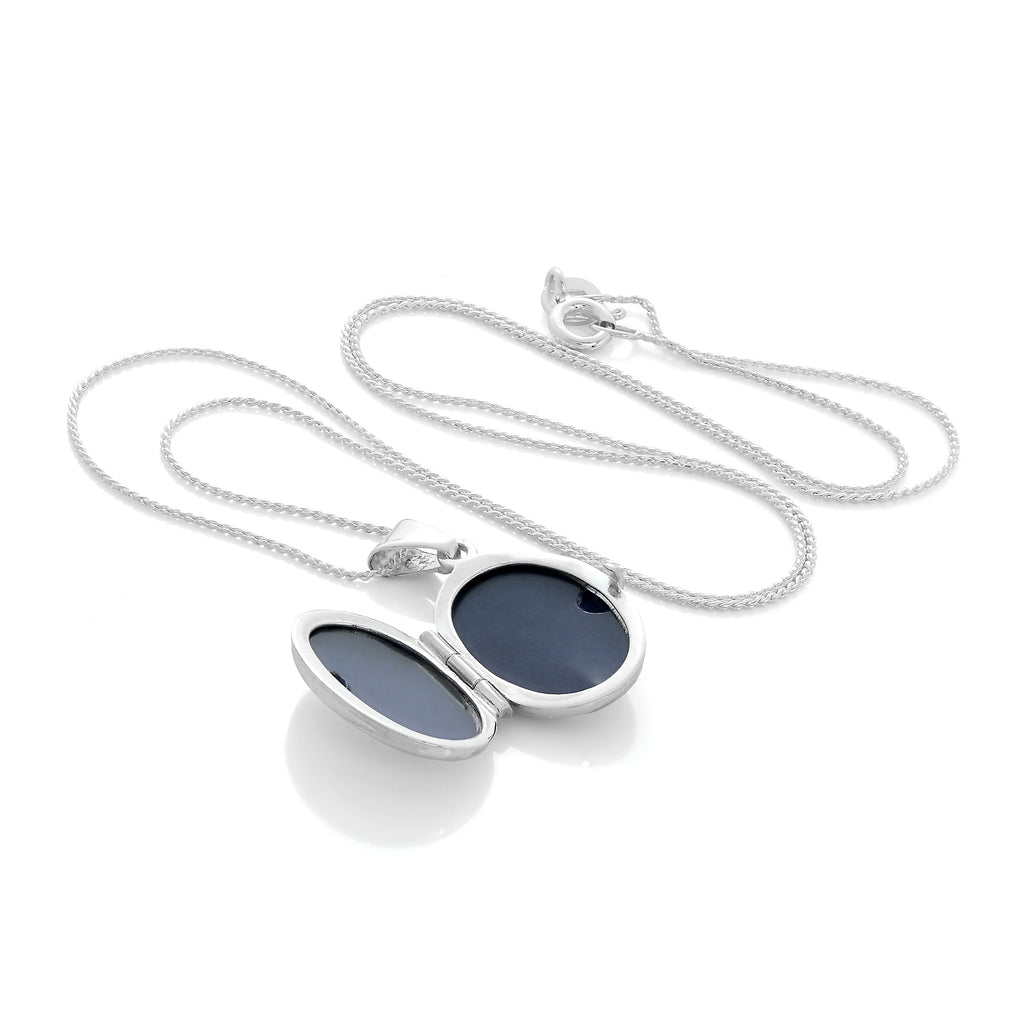 Kleines ovales Sterlingsilber Medaillon mit Diamant an Kette
