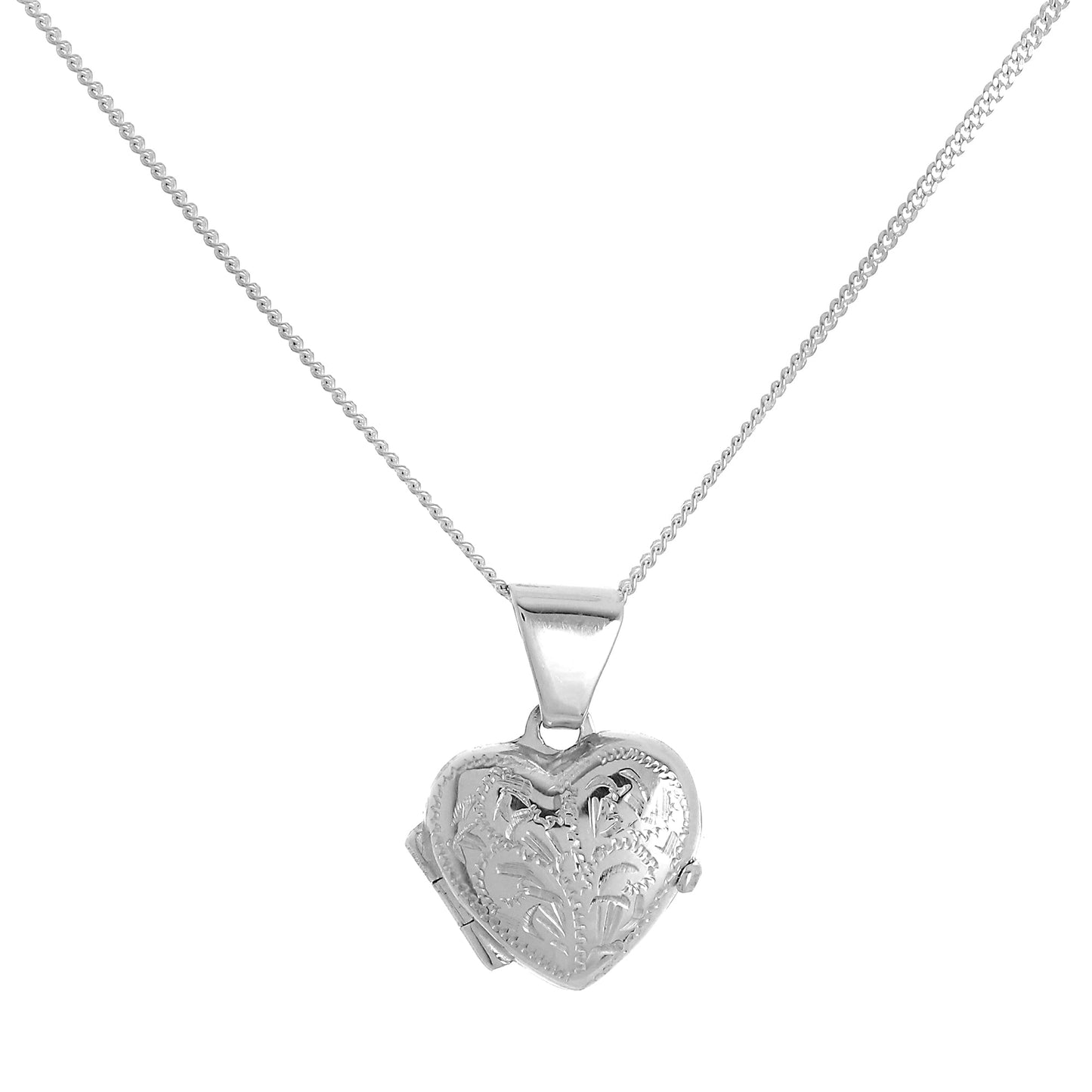 Winzige Sterling Silber gravierte Herz-Medaillon an Kette
