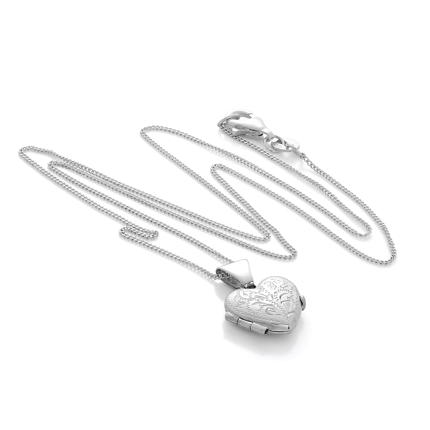 Winzige Sterling Silber gravierte Herz-Medaillon an Kette