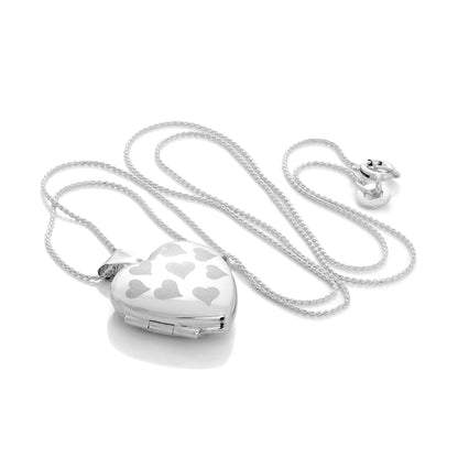 Sterling Silber Herz Medaillon mit matten Herzen an Kette